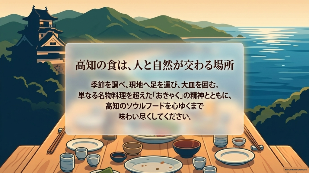 高知の食は、人と自然が交わる場所。「おきゃく」の精神とともにソウルフードを味わおう。
