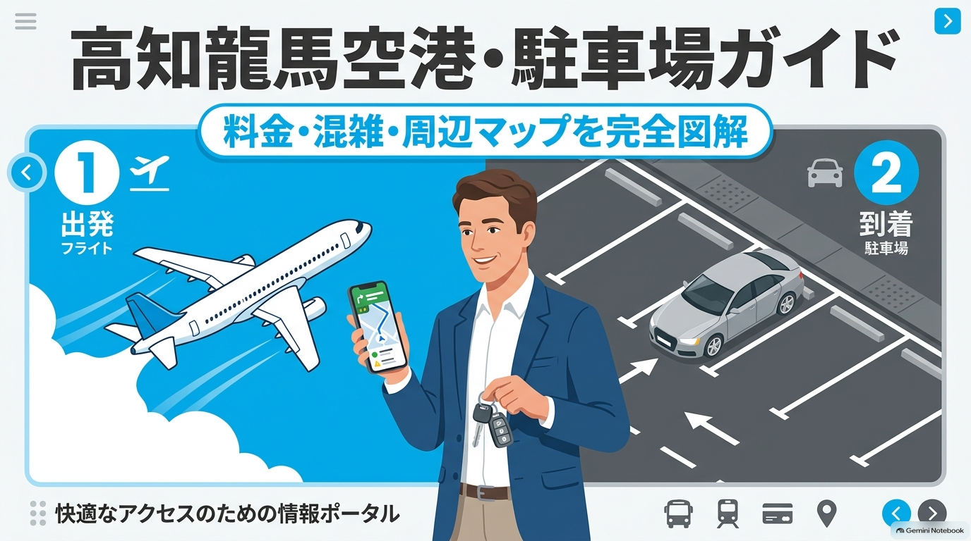 高知龍馬空港・駐車場の料金、混雑状況、周辺マップを完全図解したガイドのアイキャッチ画像